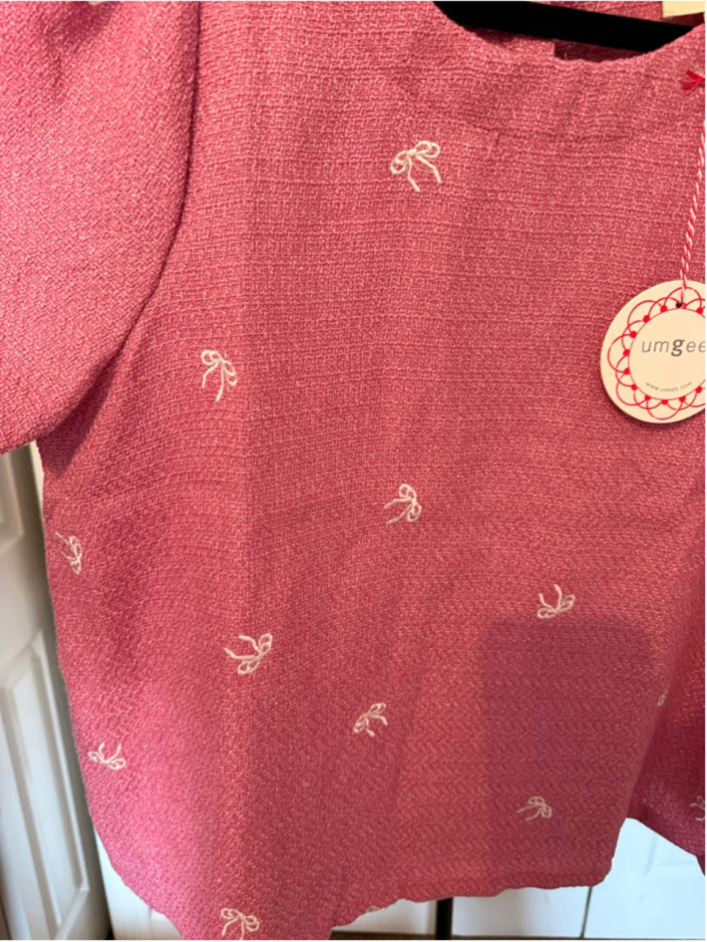 Women's Umgee Bow Print Blouse and Shorts Set, Size L, Pink and White
